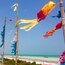 Flags fluttering on the beach on Isla Holbox.