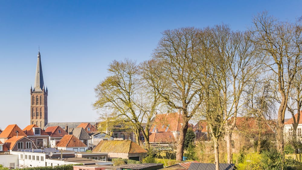 Panorama of the skyline of historic city Steenwijk, Netherlands