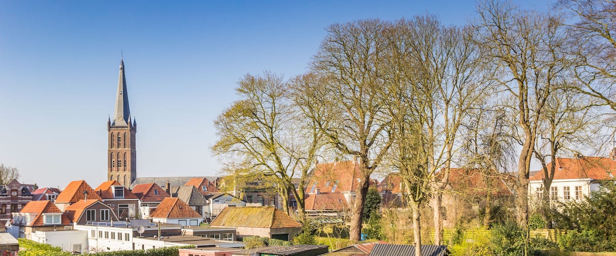 Panorama of the skyline of historic city Steenwijk, Netherlands