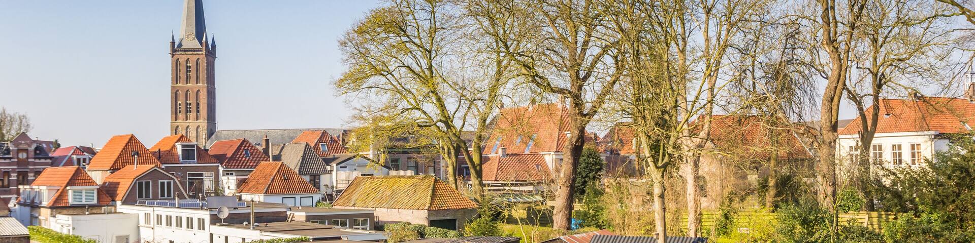 Panorama of the skyline of historic city Steenwijk, Netherlands