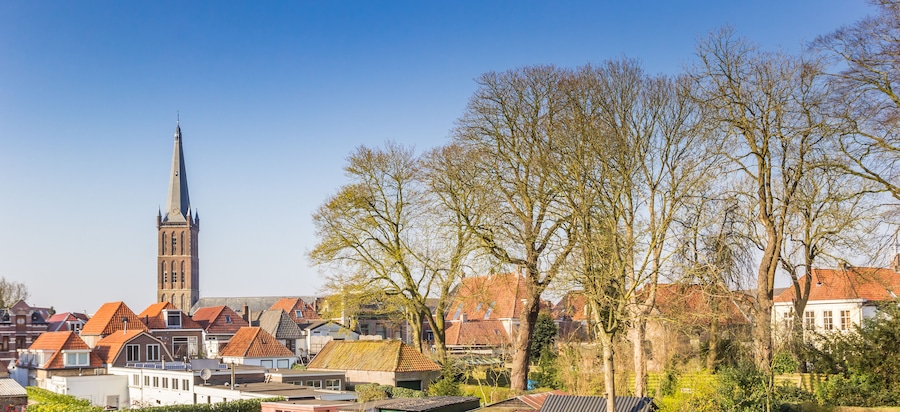 Panorama of the skyline of historic city Steenwijk, Netherlands