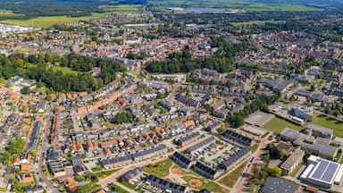 An panoramic Aerial view of the old town of the city Steenwijk in the Netherlands on a sunny day in summer