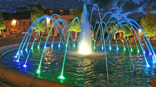 Le Terroir Restaurant, fountain on village square, Santenay, France