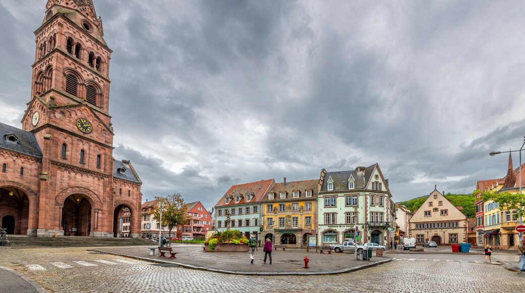 The imposing 19th century Protestant Church in the commune of Munster, France, in the Haut-Rhin department in Grand Est in Northeaster