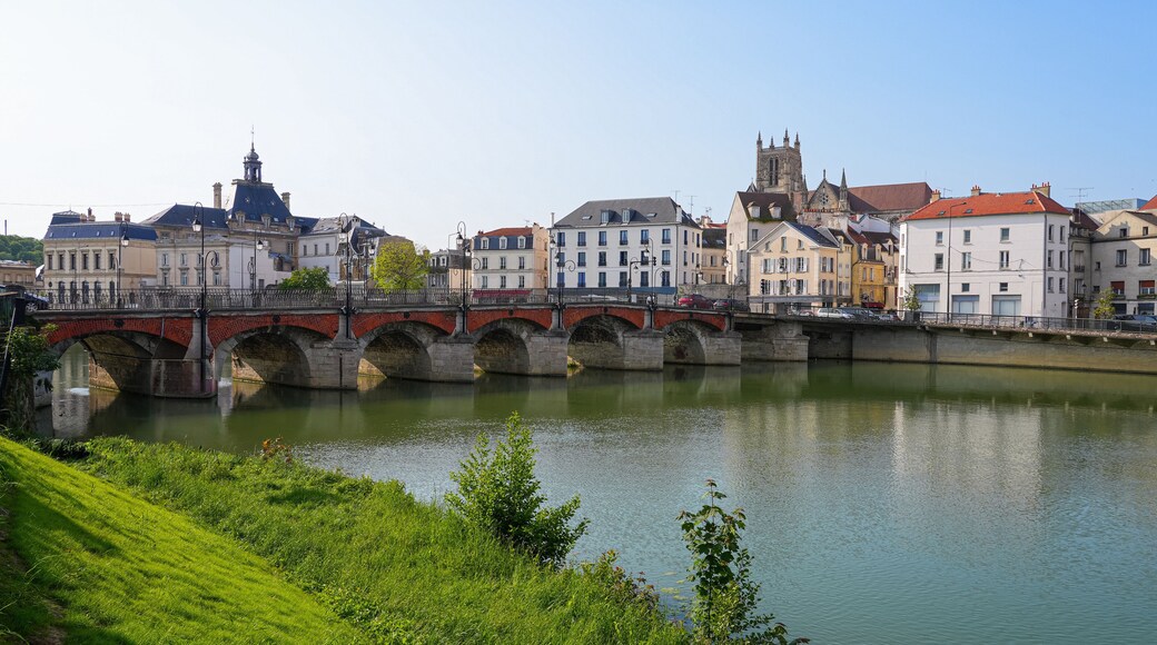 Market bridge spanning the Marne river in the city center of Meaux in Seine et Marne near Paris, France