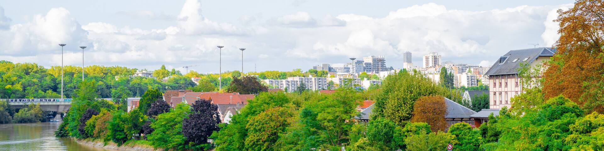 Paris, France. View on Marna river from Pont de Joinville-le-Pont.
