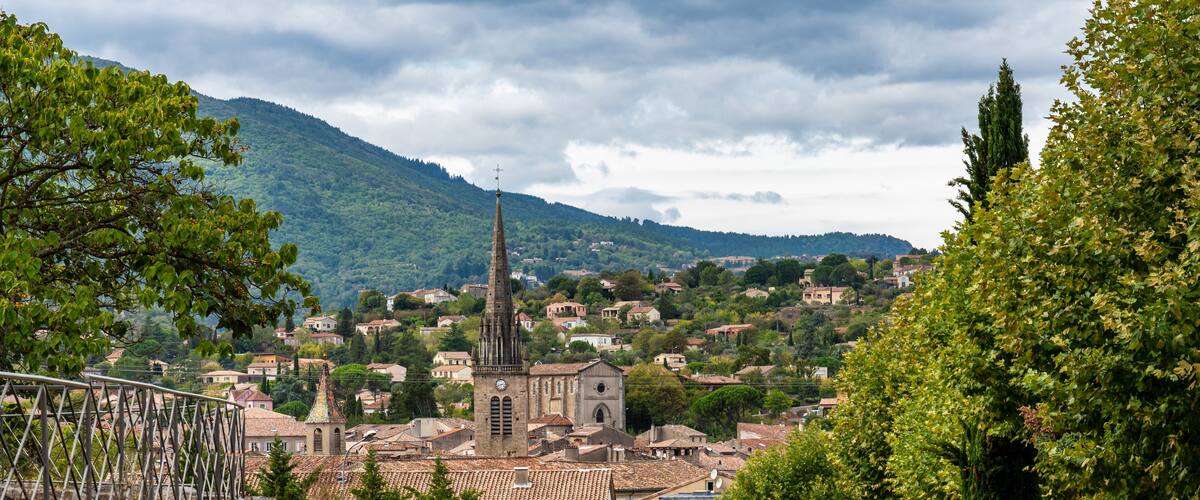 View of the village Les Vans in Ardeche, France