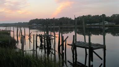 On the highway to Calabash from Sunset Beach at sunset.