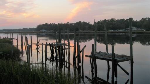 On the highway to Calabash from Sunset Beach at sunset.