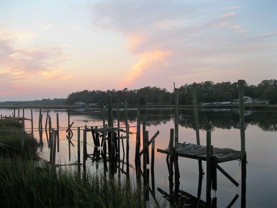On the highway to Calabash from Sunset Beach at sunset.