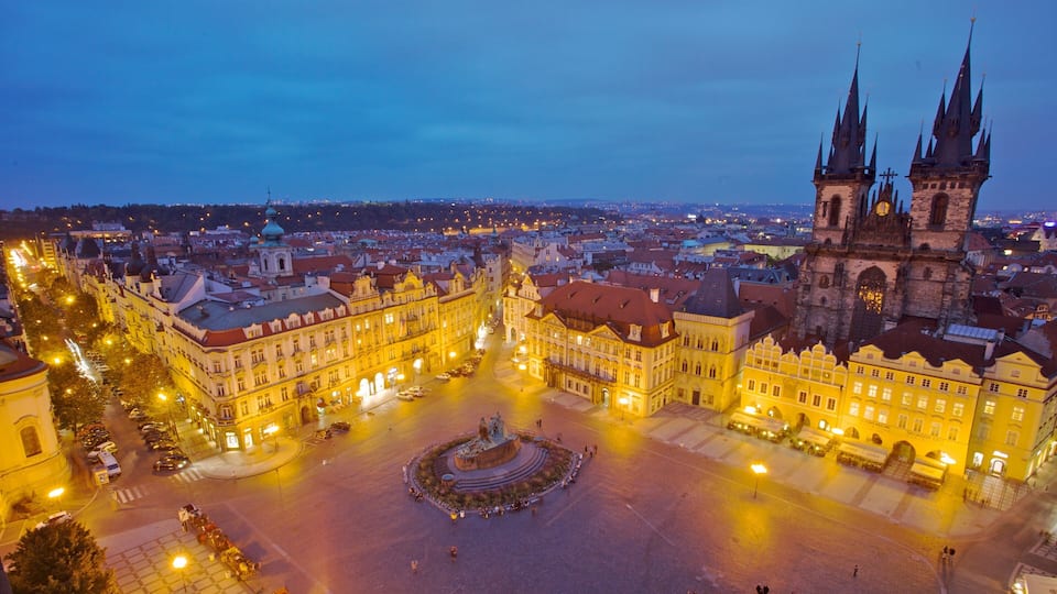 Czech Republic showing a city, a church or cathedral and heritage architecture