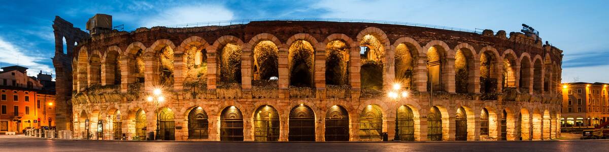 Verona amphitheatre, completed in 30AD, the third largest in the world, at dusk time. Roman Arena in Verona, Italy