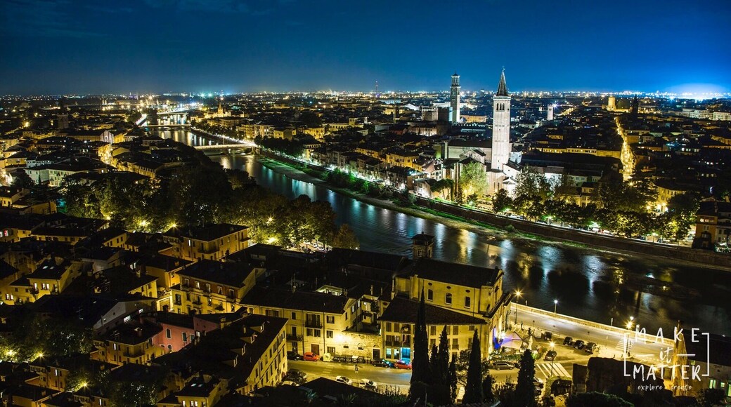 Night time photo from Castel San Pietro looking over Verona. Check out our full travel video here. https://youtu.be/LB0AaYNAIk4