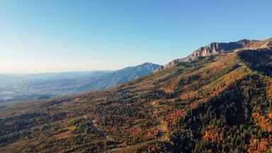 Beautiful Fall Aerial Autumn views of Snowbasin Huntsville Utah