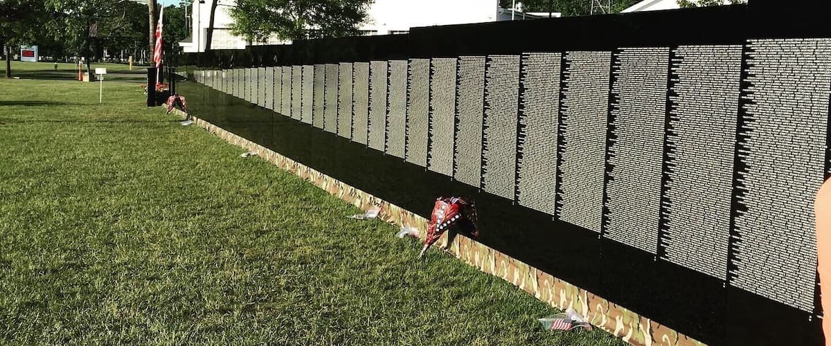 Visited the Moving Wall in display here in Pelham. Im glad I went. I grew up in this era and was lucky to not lose any loved ones, but did know a few who came back haunted or broken. What touched me the most were the places where people had left behind flowers or flags in the places where their loved ones were listed. Thank you for your service to all service people living and dead.