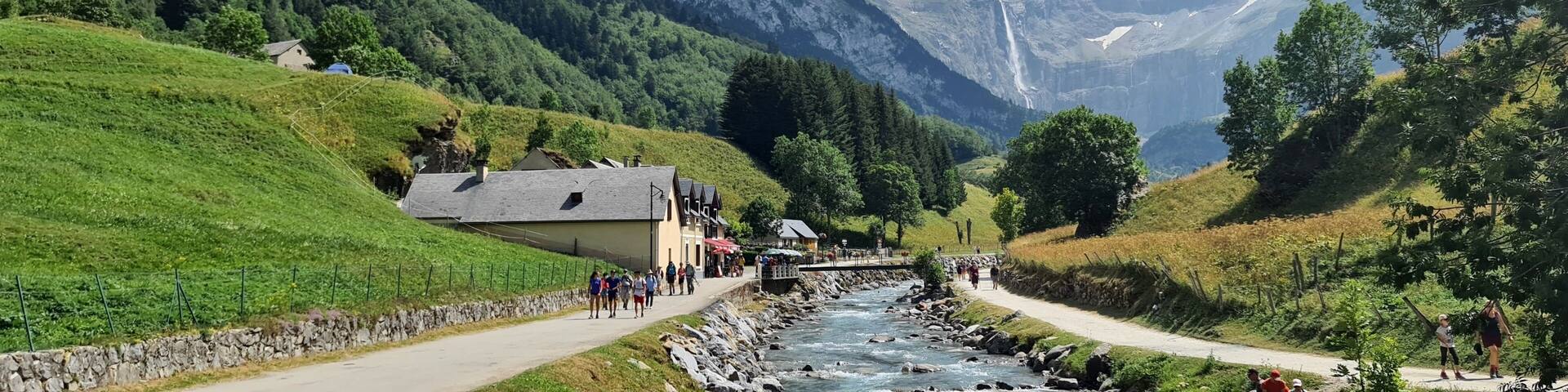 View on the waterfall in Cirque de Gavarnie, Pyrenees mountains, France