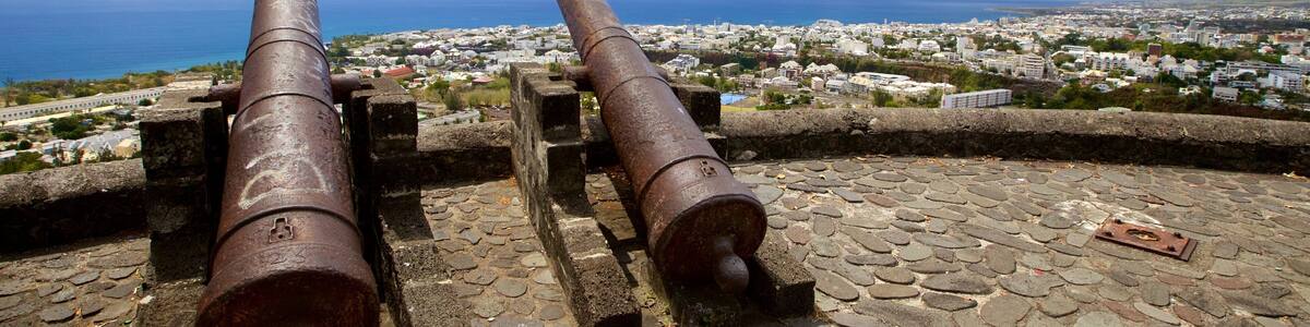 Saint-Denis featuring a city, military items and general coastal views