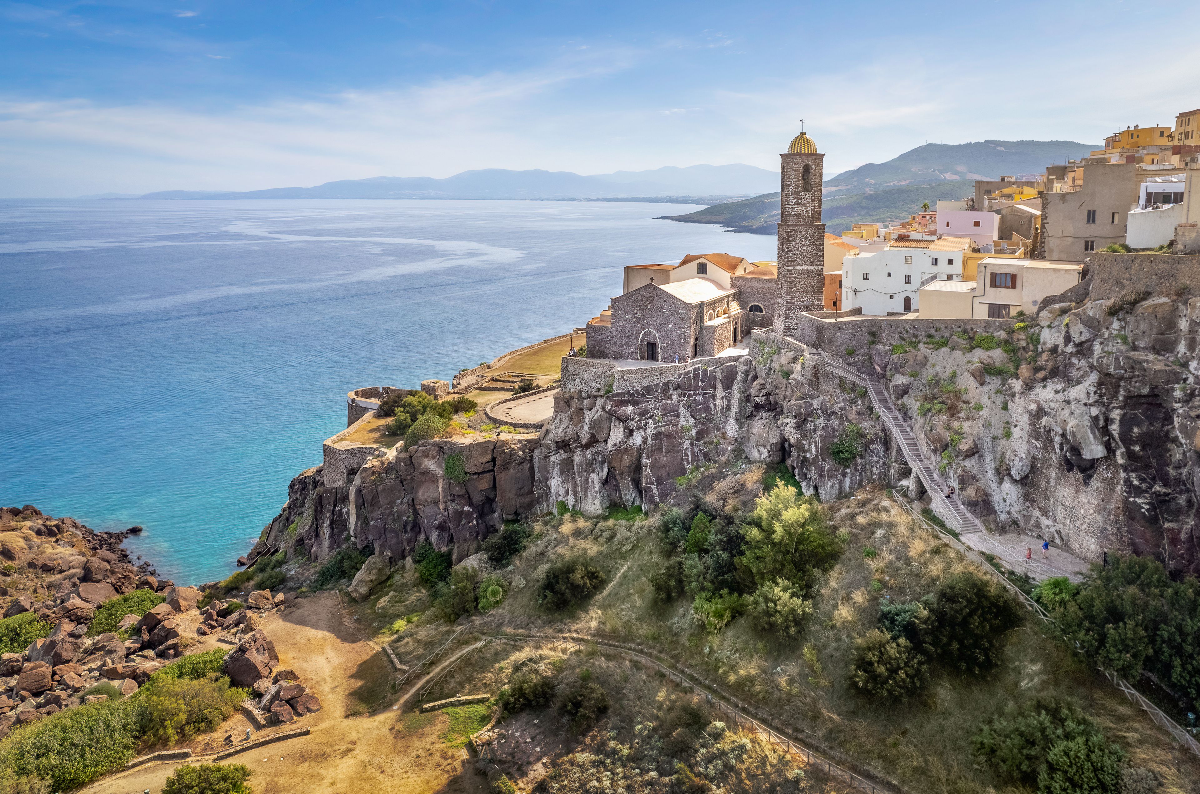 View over Castelsardo with church, Sardinia, Italy