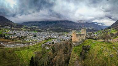 France, Hautes-Pyrenees, Gave de Pau, Luz-Saint-Sauveur, medieval castle of Sainte-Marie, 10th century. High quality photo