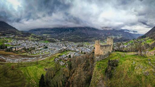 France, Hautes-Pyrenees, Gave de Pau, Luz-Saint-Sauveur, medieval castle of Sainte-Marie, 10th century. High quality photo