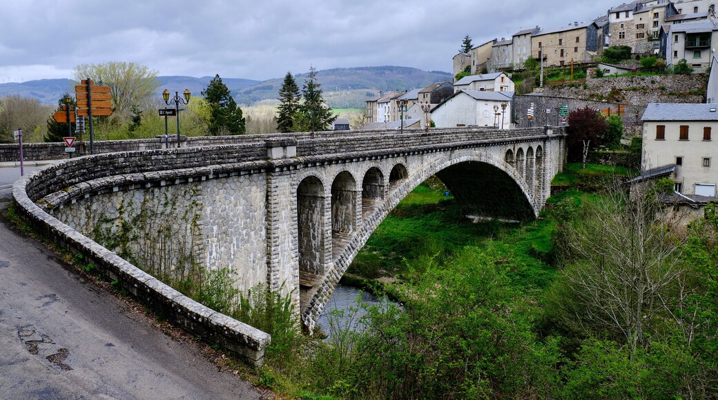 Bridge over the Agout river, leading to the perched village of La Salvetat-sur-Agout