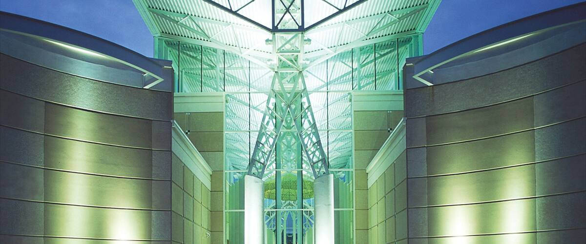 Fayetteville featuring modern architecture and night scenes