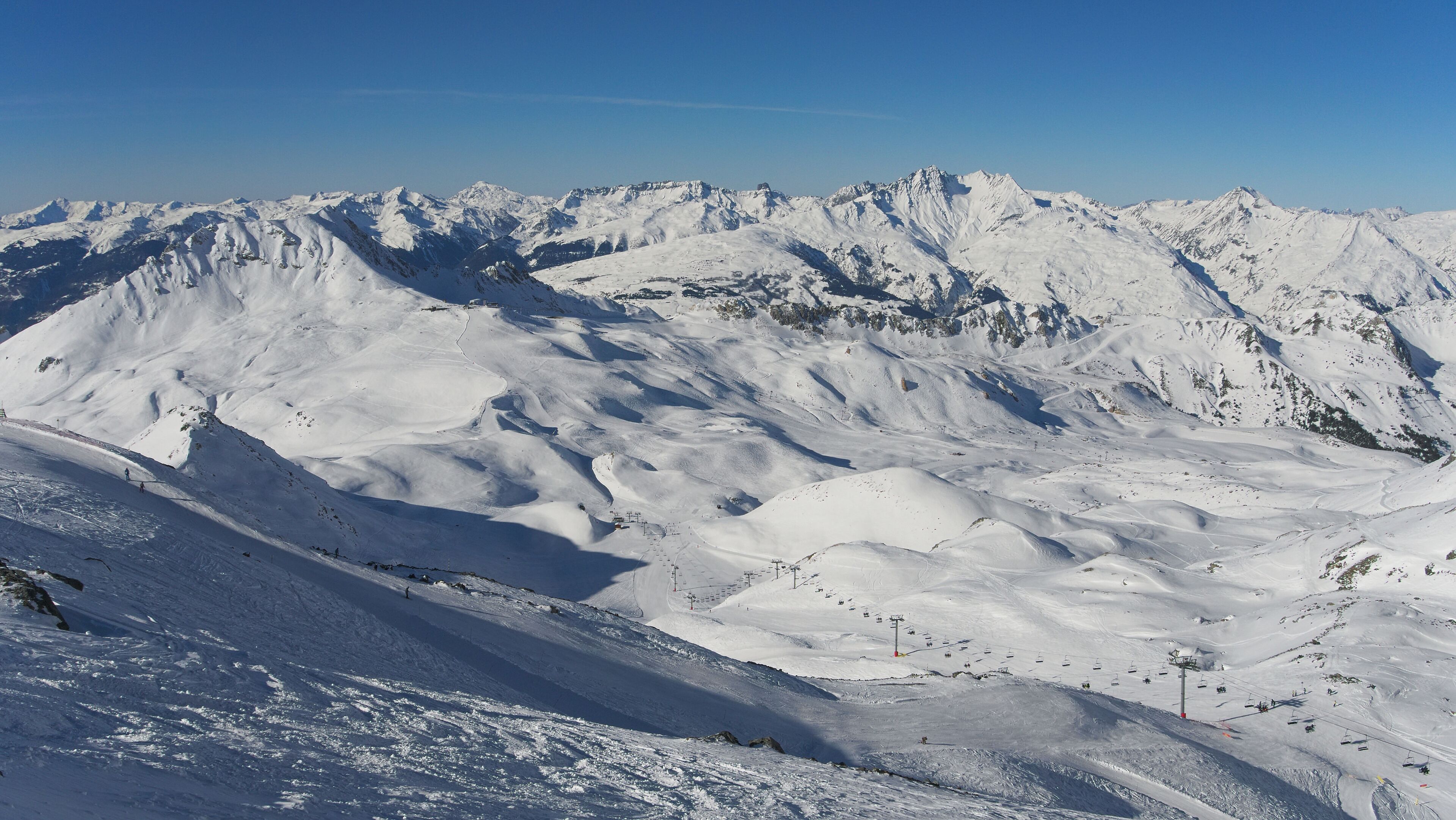 Paradiski, view towards Col De La Chal. Taken in Les Arcs, Grand Col, Savoie, France.