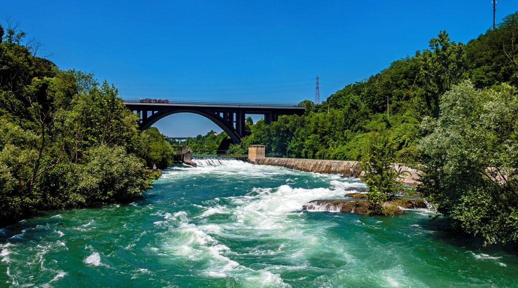 View up the River Adda, showing the A4 bridge, from the footbridge between Trezzo sull'Adda and Crespi