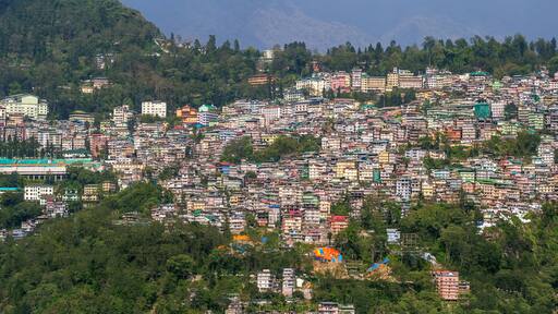 Beautiful panorama of the Gangtok city, capital of Sikkim state, Northern India.