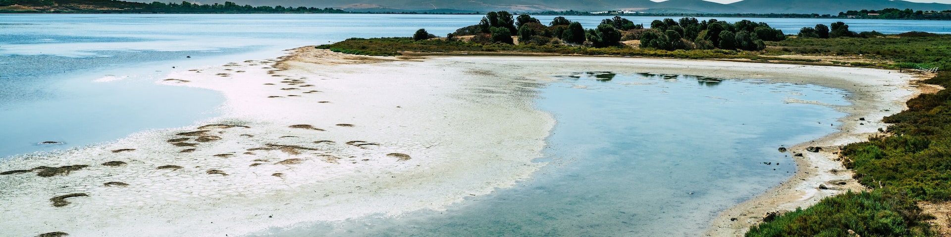 Brackish lagoon in southwest Sardinia. Porto Pino, Sant'Anna Arresi, Carbonia Iglesias, Sardinia, Italy.