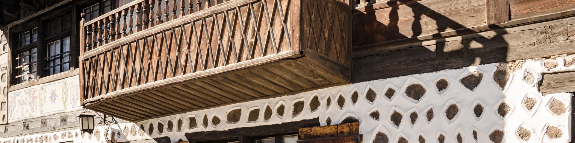 typical old wooden balcony at Bansko, Bulgaria