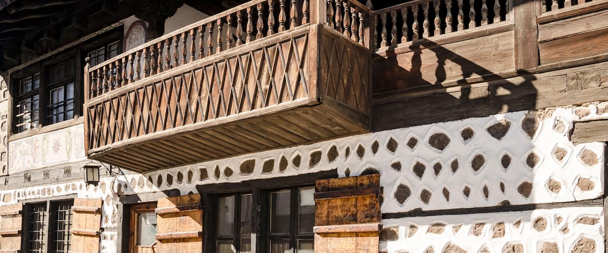 typical old wooden balcony at Bansko, Bulgaria