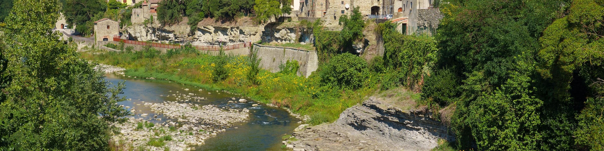 cityscape of Capolona at Arno River in the Casentino area of Tuscany, Italy