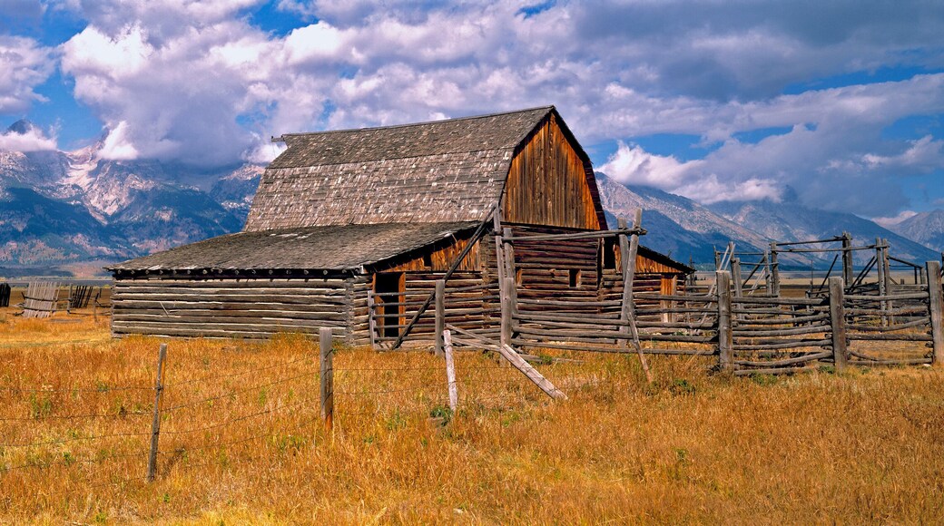 USA, Wyoming, Grand Teton NP. An old wooden barn is part of a homestead in Grand Teton National Park, Wyoming.