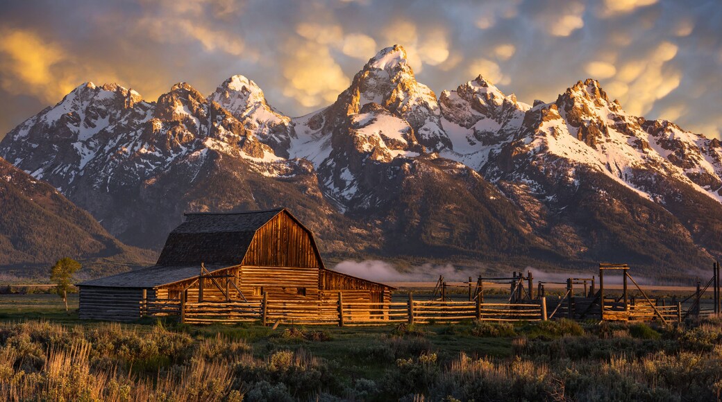 Morning light over John Moulton Barn at the Grand Tetons National Park