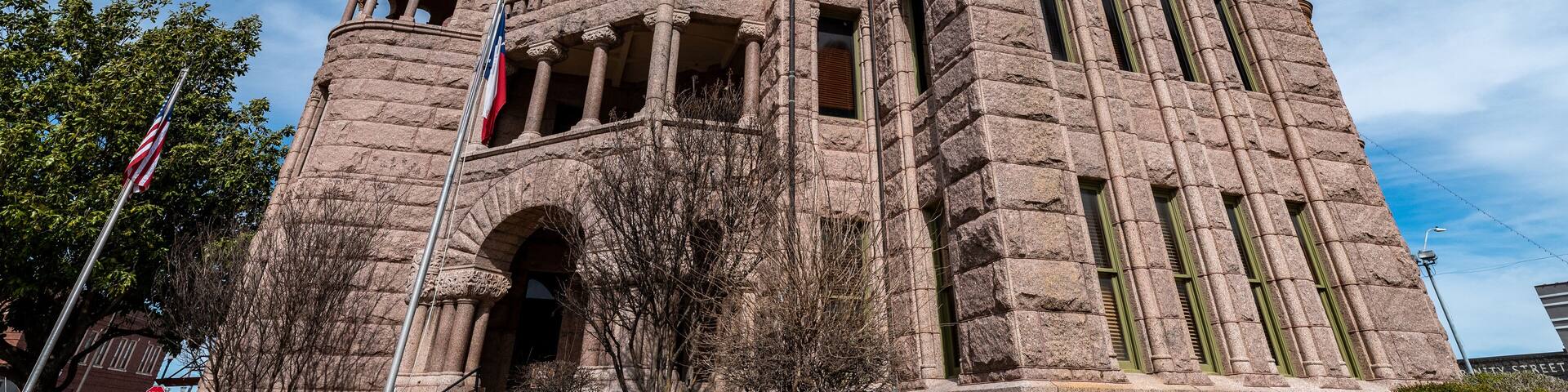 Wise County, TX Courthouse with blue sky in background
