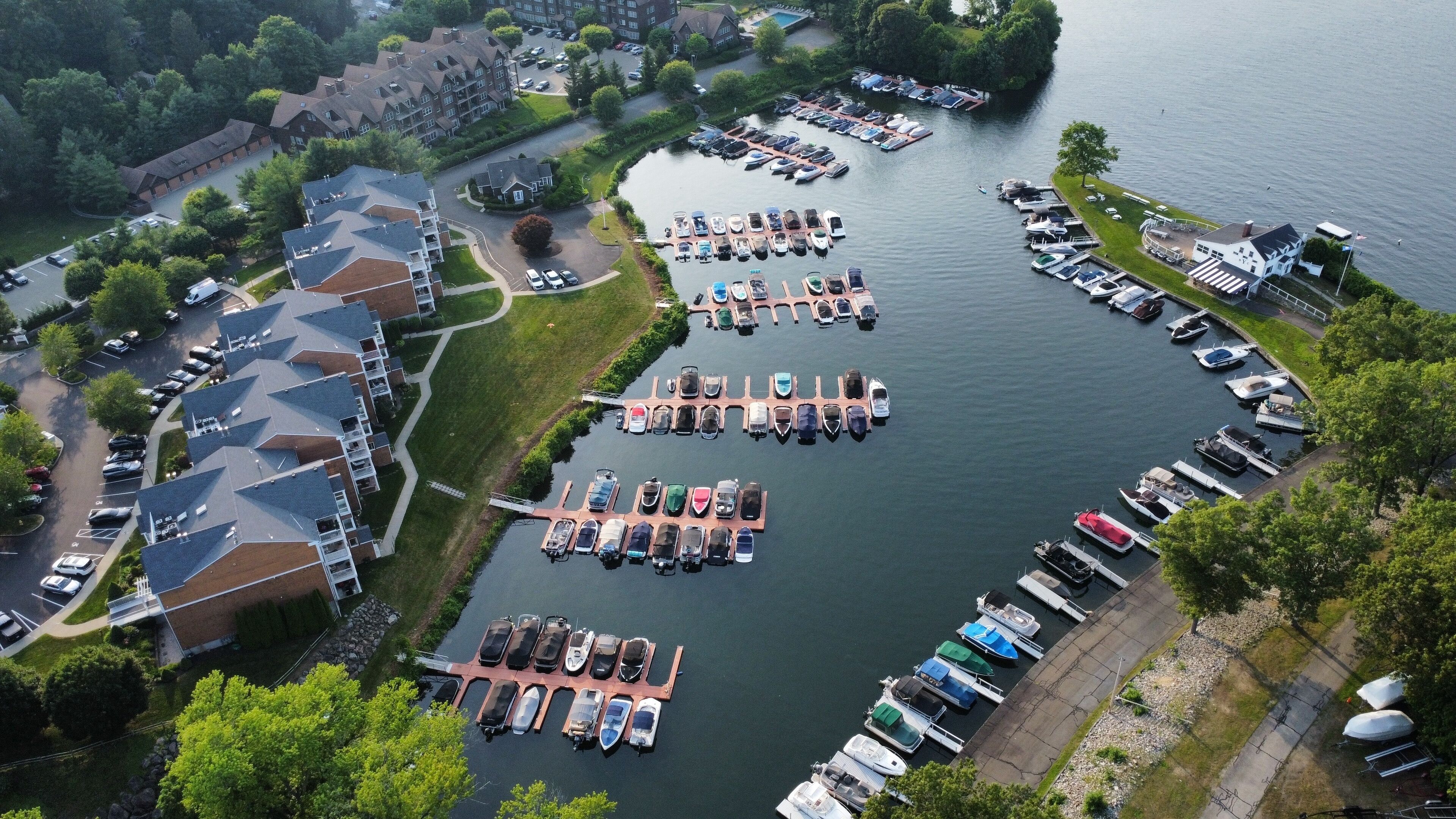 Aerial View of Marina and Apartment Complex in Danbury, Connecticut