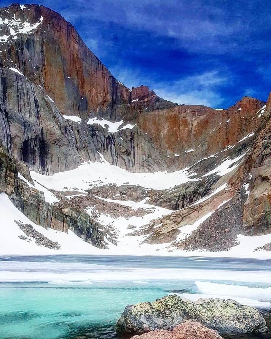 ||Chasm Lake||
•
Rocky Mountain National Park
•
≈9.4 miles round trip.  Longs Peak Trailhead » Longs Peak Trail » Chasm Lake Trail
•
Post-holing? Worth it.
•
#Adventure #Colorado #RockyMountainNationalPark #RMNP #RockyNPS #NationalPark #NPS #ChasmLake #Lake #Hiking #LongsPeak #LongsPeakDiamond #Snow #14er #Fourteener #Alpine #AlpineLake #Mountains #RockyMountains #Frozen #Landscape #ColoradoLandscape #Nature #Photography #ColoradoNative