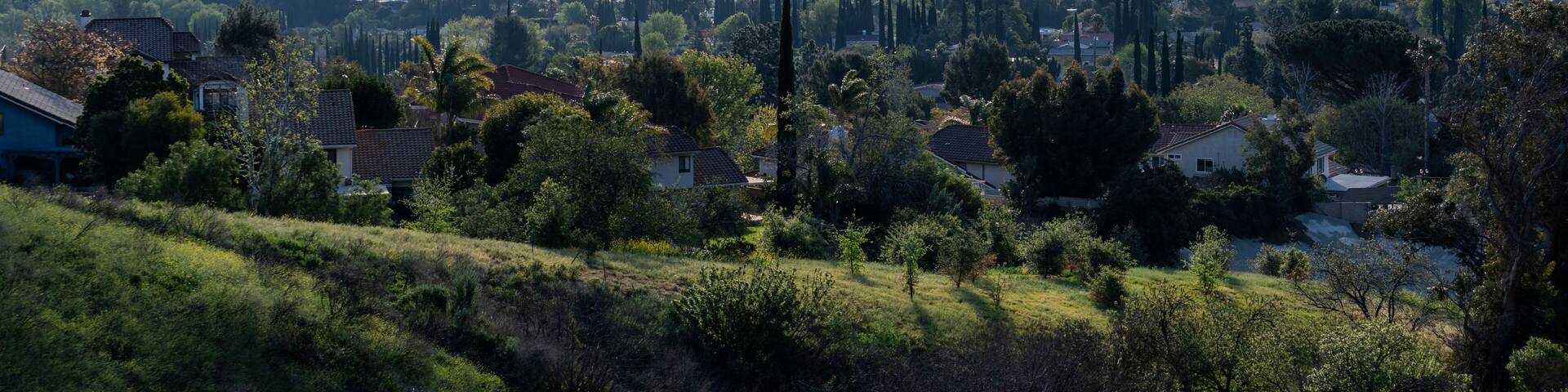 Morning sunbeams and strom clouds above the San Fernando Valley area of Los Angeles in Southern California.
