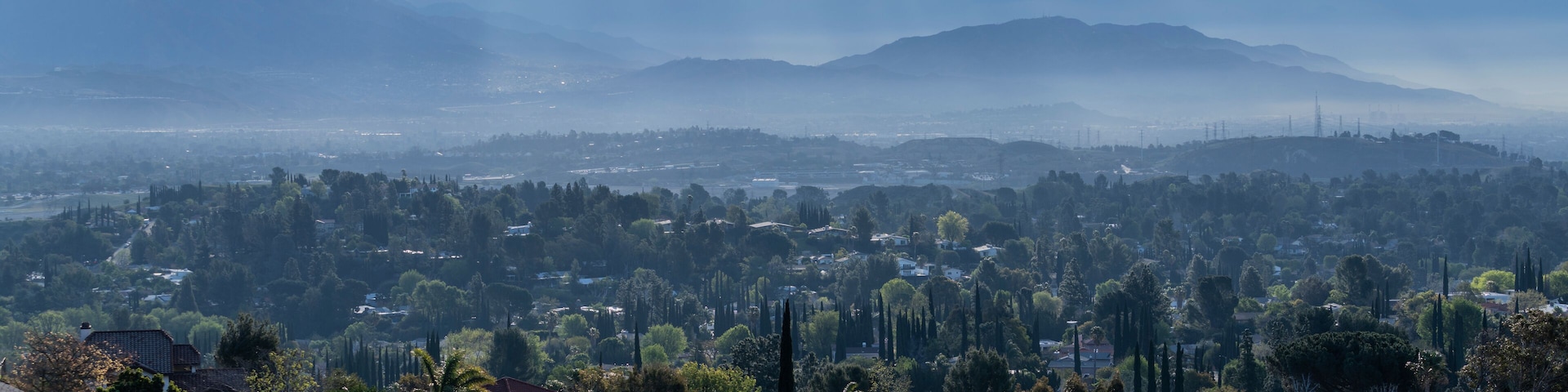 Morning sunbeams and strom clouds above the San Fernando Valley area of Los Angeles in Southern California.