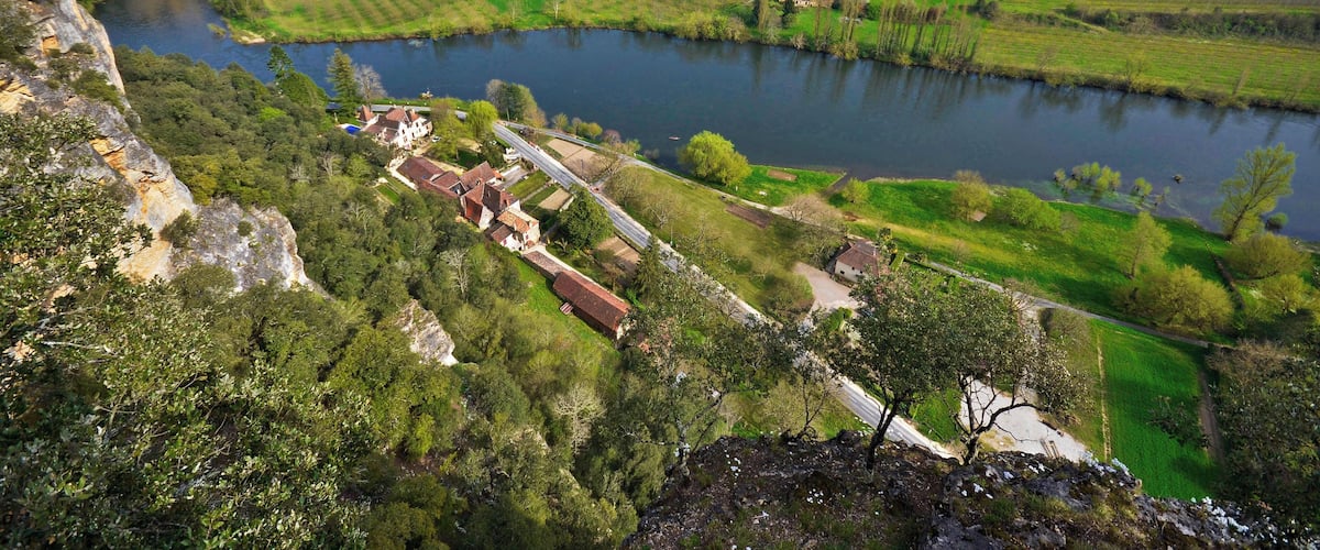 This is just part of the panoramic view to be held from the ridge of Marqueyssac.  On the far left is the delightful village of La Roque Gageac where you can get boat rides on the Dordogne or enjoy a leisurely meal by the river.