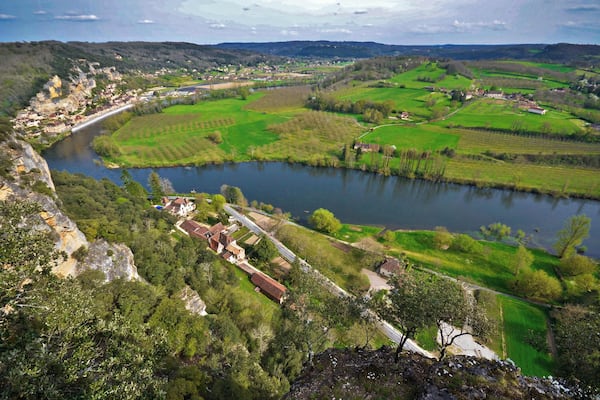 This is just part of the panoramic view to be held from the ridge of Marqueyssac. On the far left is the delightful village of La Roque Gageac where you can get boat rides on the Dordogne or enjoy a leisurely meal by the river.