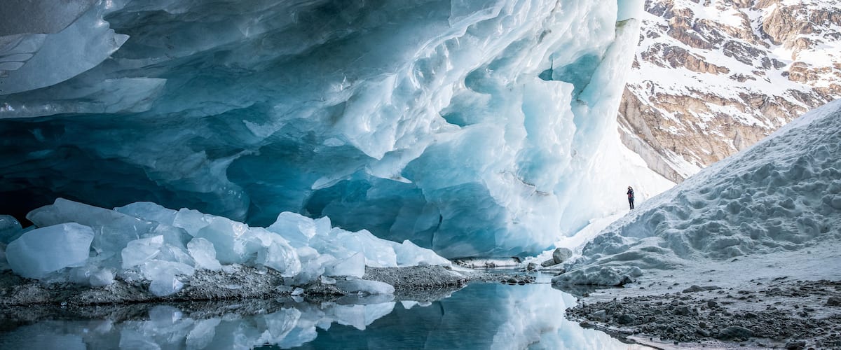 Ice cave exploration in Zinal glacier, Valais Switzerland