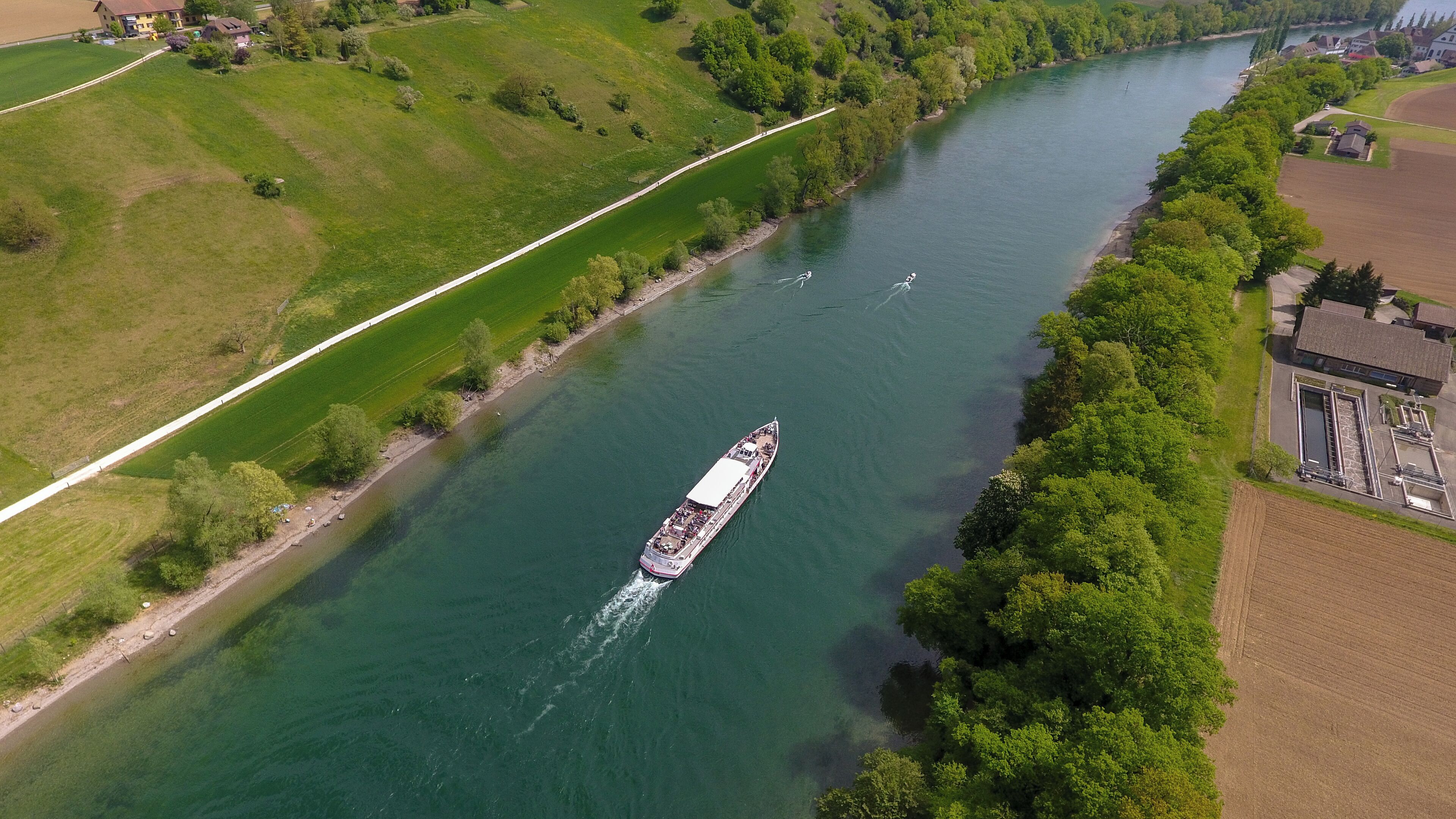 Switzerland, Canton of Schaffhausen, aerial view of the Rhine in Dörflingen