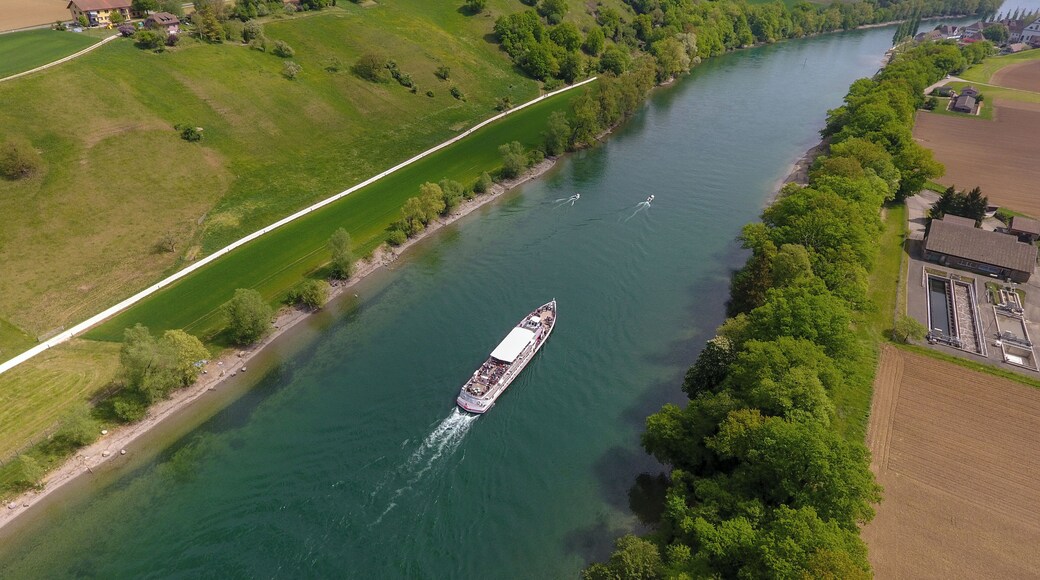 Switzerland, Canton of Schaffhausen, aerial view of the Rhine in Dörflingen