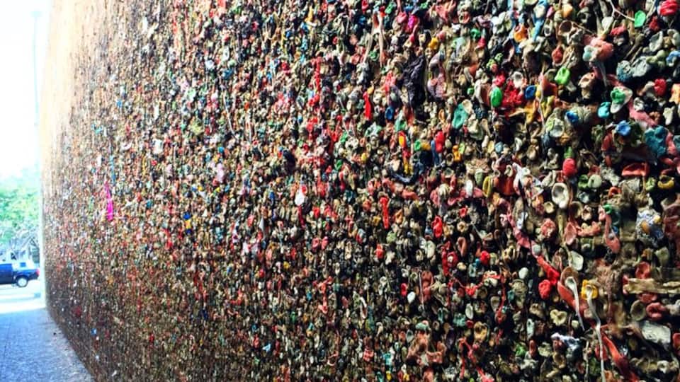 Bubblegum alley is located in downtown San Luis Obispo , California. Pretty cool and kind of disgusting. Thousands of people come here and stick their own piece of gum on the walls.