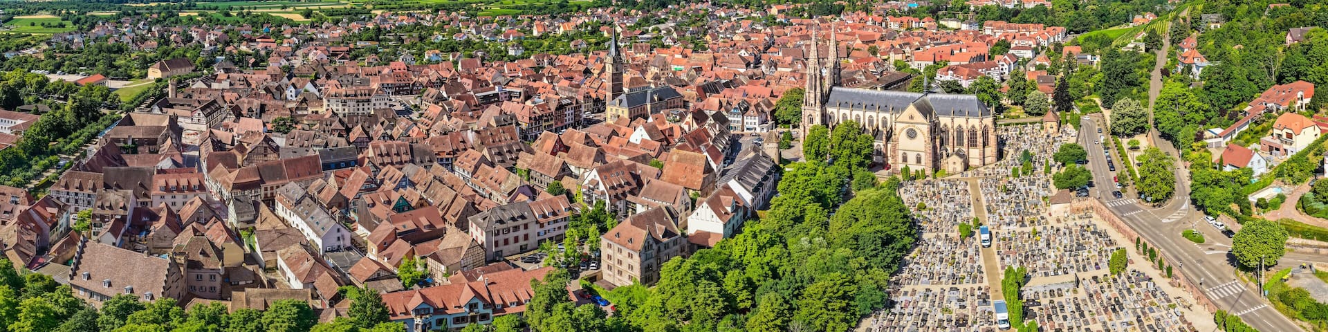 Aerial view of the Village of Obernai in Alsace, France