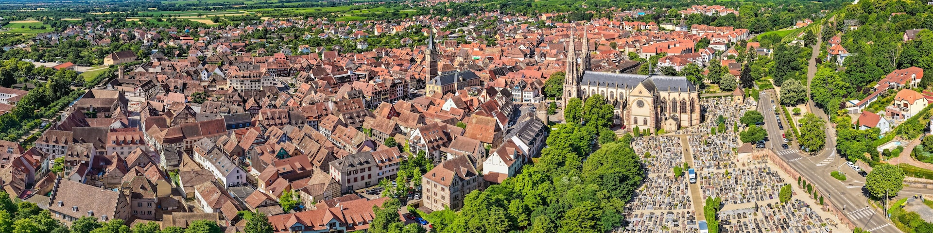 Aerial view of the Village of Obernai in Alsace, France
