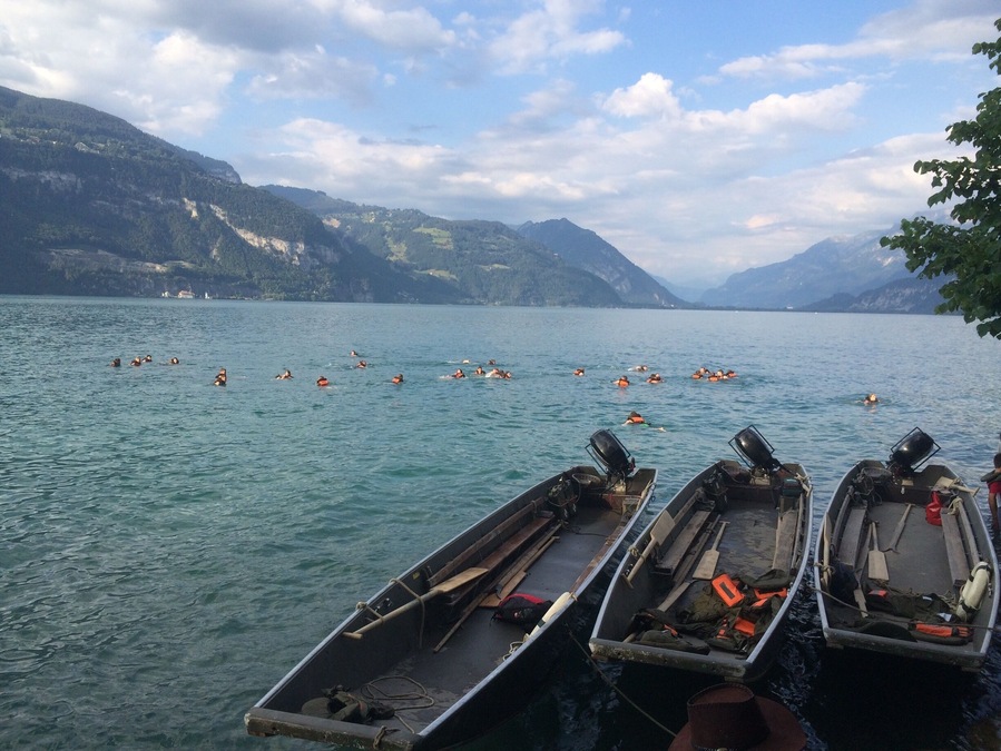 Take a bath after a very hot day at the Lake Thun.