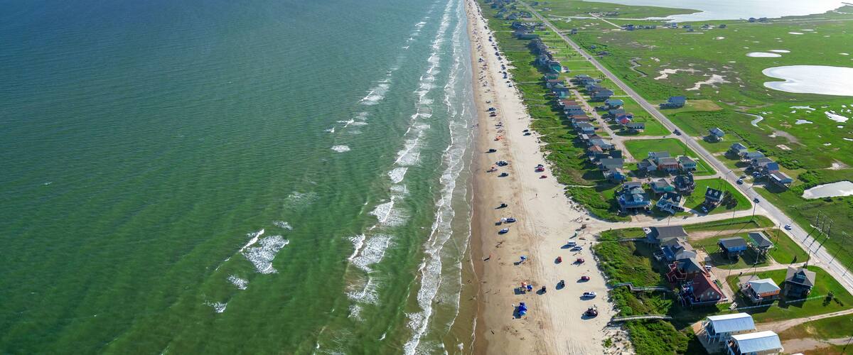 Aerial view of Surfside Beach, Texas
